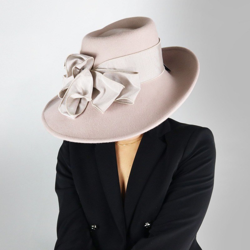 Felt ceremony hat with wide asymmetrical brim